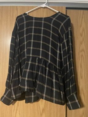 Women’s Long Sleeve Plaid Peplum Blouse